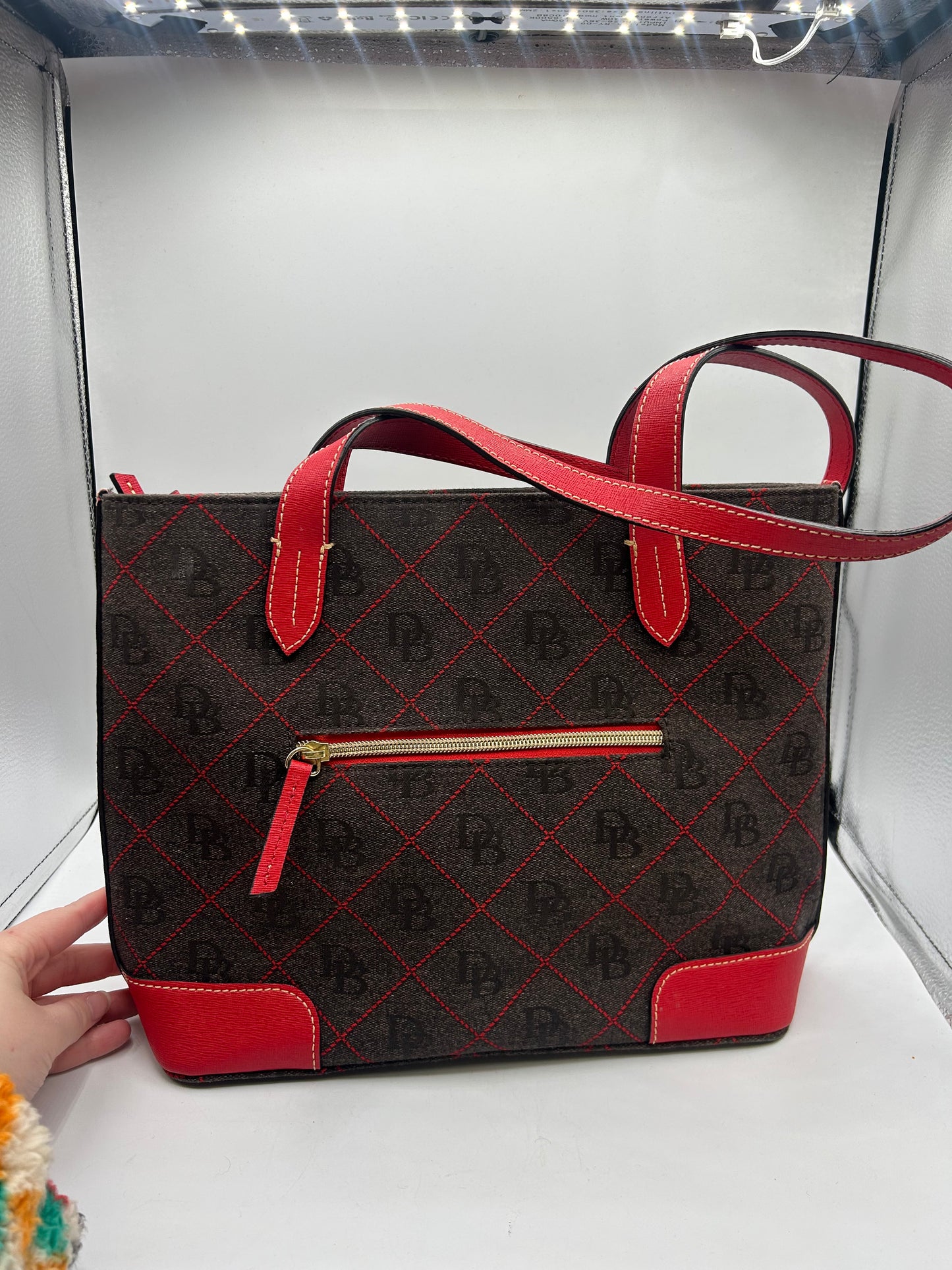 HANDBAG DESIGNER by DOONEY AND BOURKE In GREY & RED, Size: MEDIUM