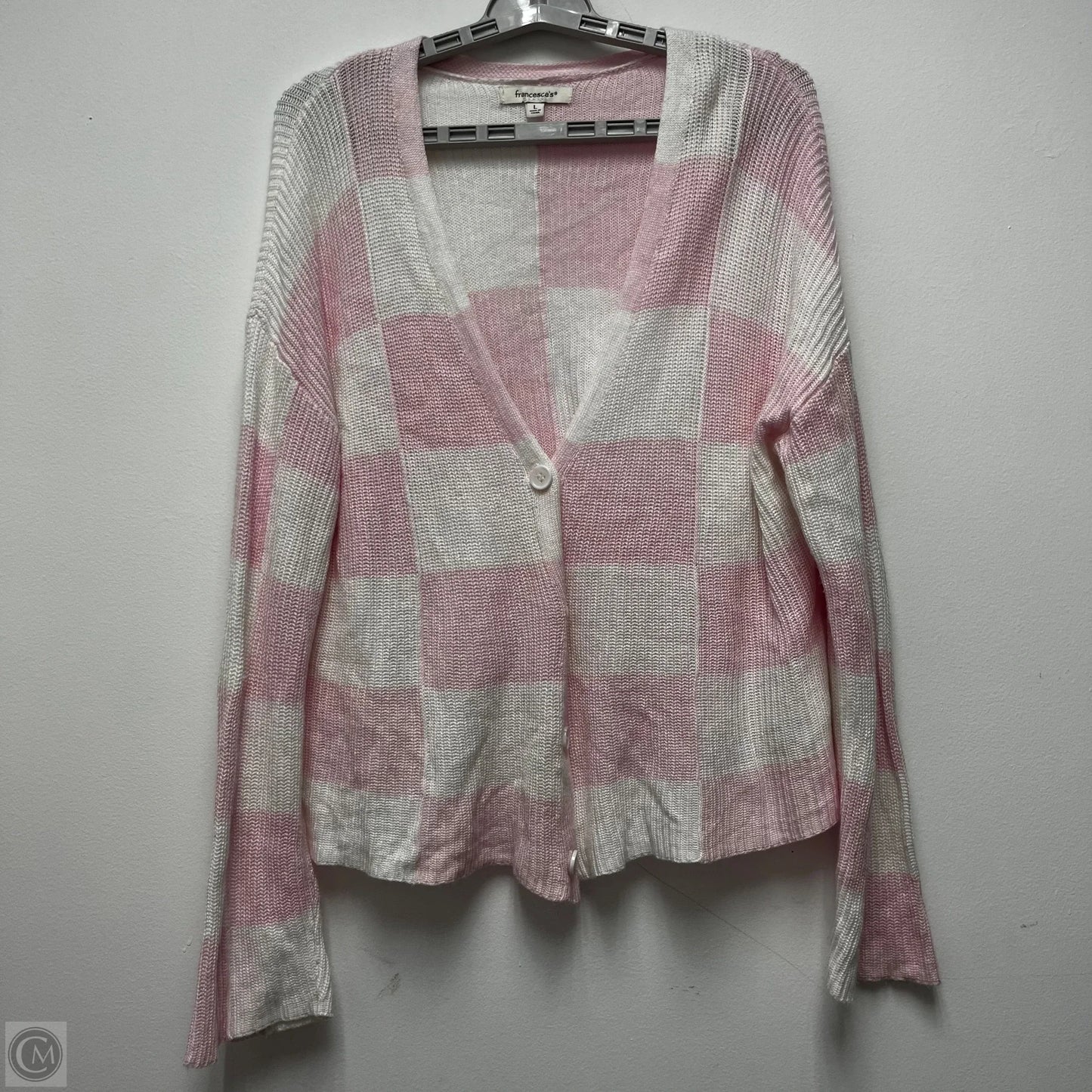 Cardigan By Francesca's In Pink & White, Size: L
