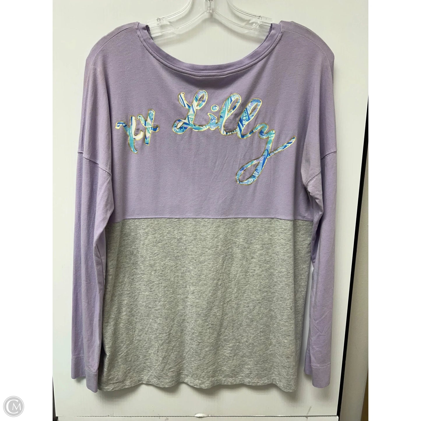 Top Long Sleeve Designer By Lilly Pulitzer In Grey & Purple, Size: S