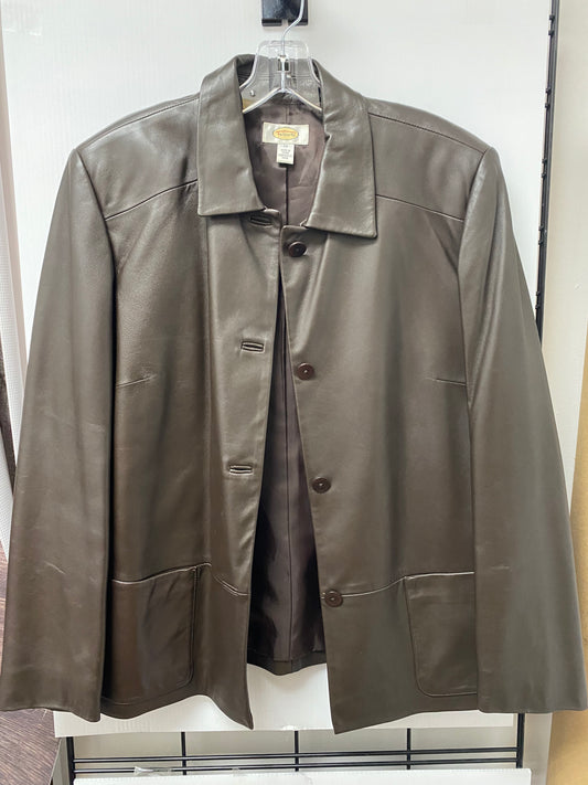 Jacket Leather By Talbots In Brown, Size: 14