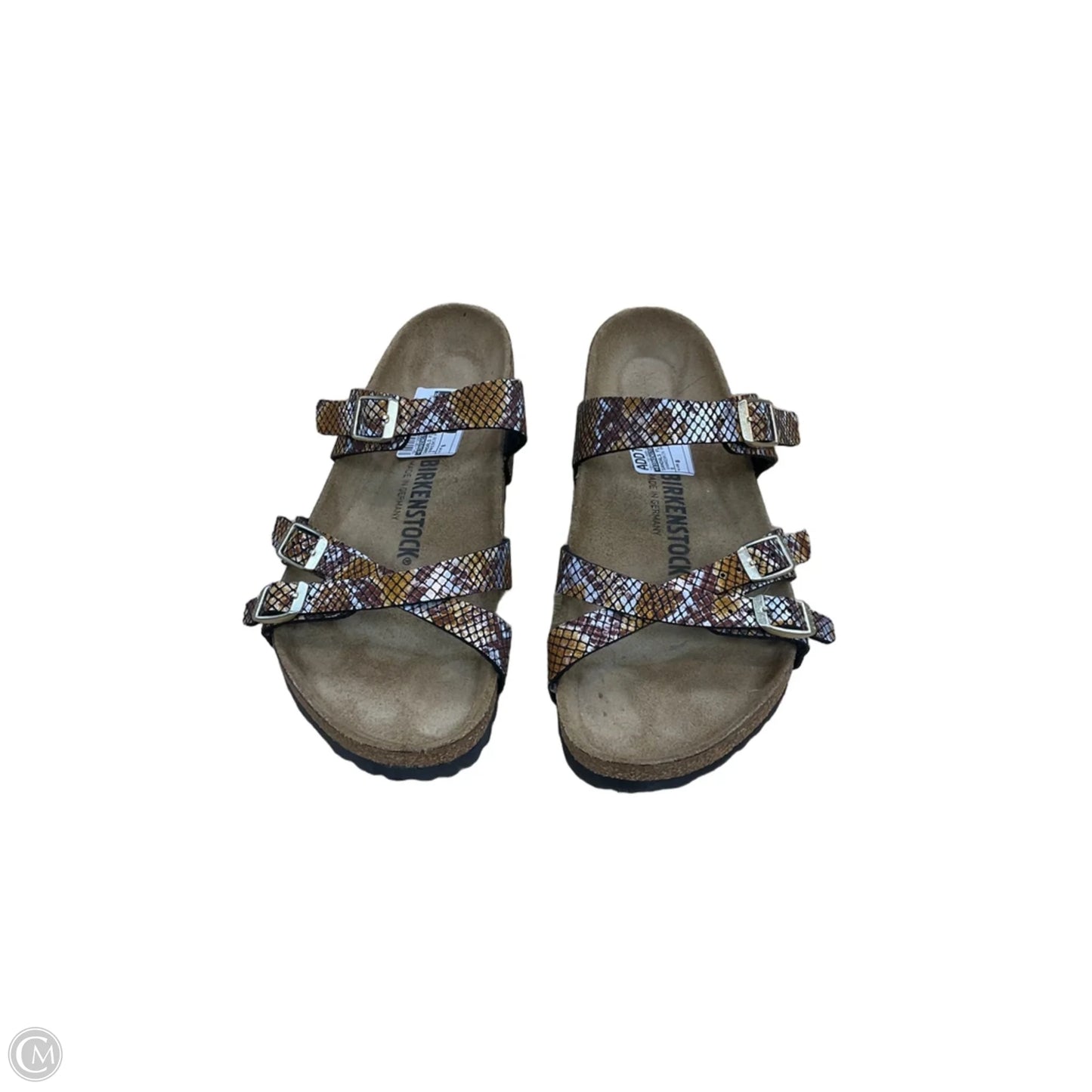 Sandals Flats By Birkenstock In Snakeskin Print, Size: 8