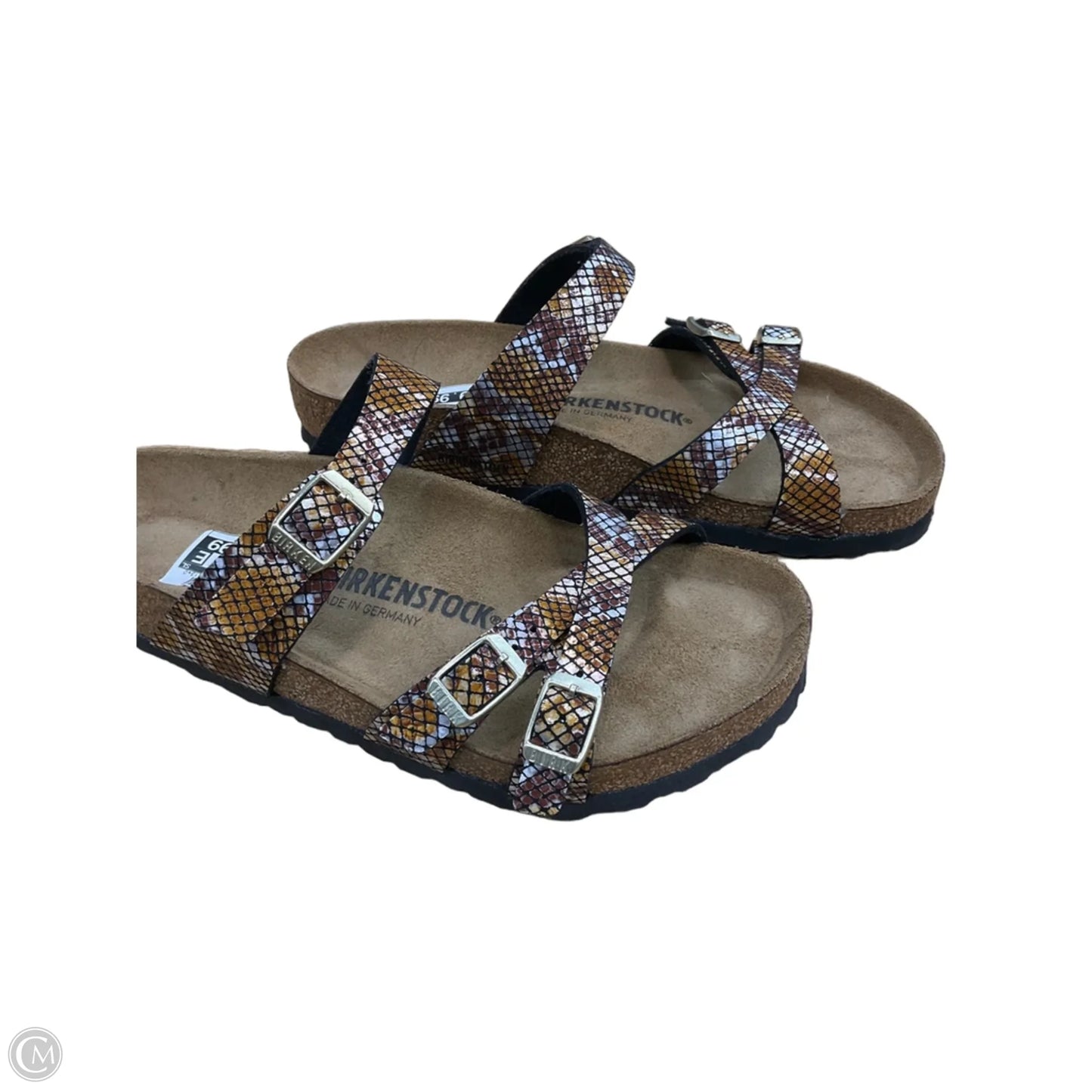 Sandals Flats By Birkenstock In Snakeskin Print, Size: 8