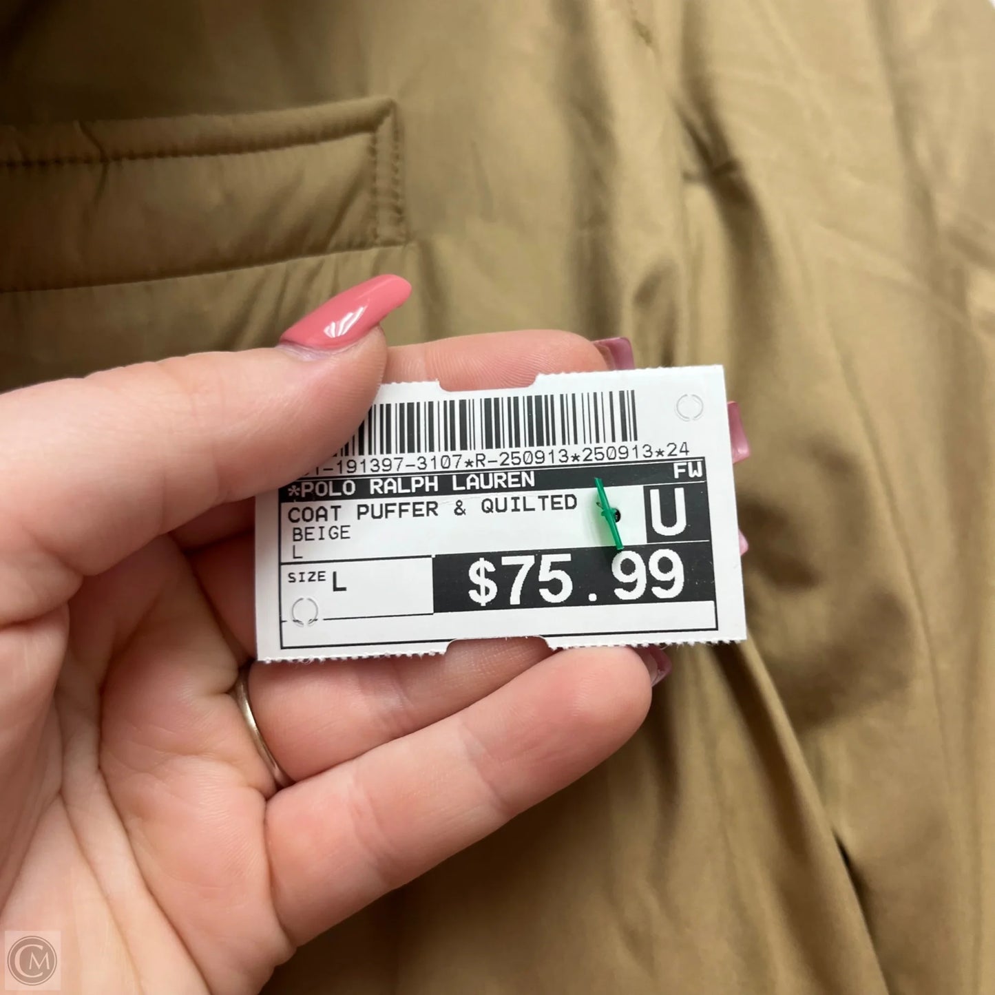 Coat Puffer & Quilted By Polo Ralph Lauren In Beige, Size: L