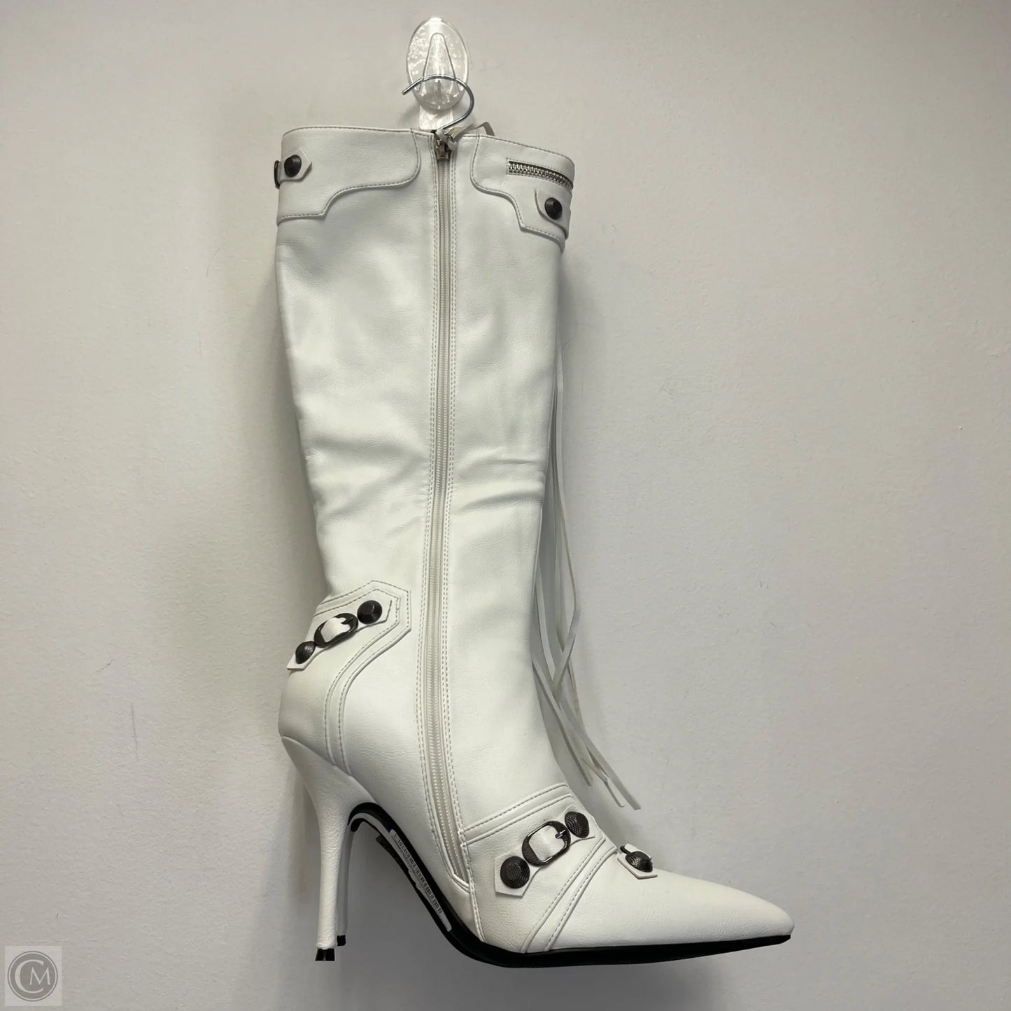 Boots Knee Heels By Clothes Mentor In White, Size: 10