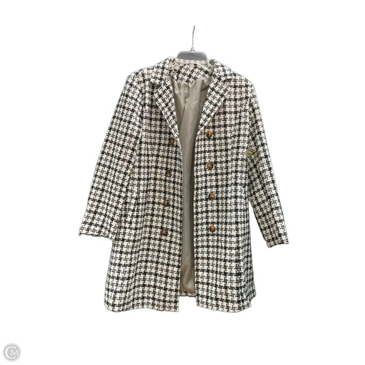 Coat Trench Coat By Clothes Mentor In Black & White, Size: L