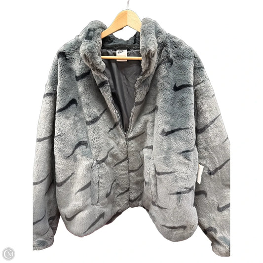 Jacket Faux Fur & Sherpa By Nike In Black & Grey, Size: 2x