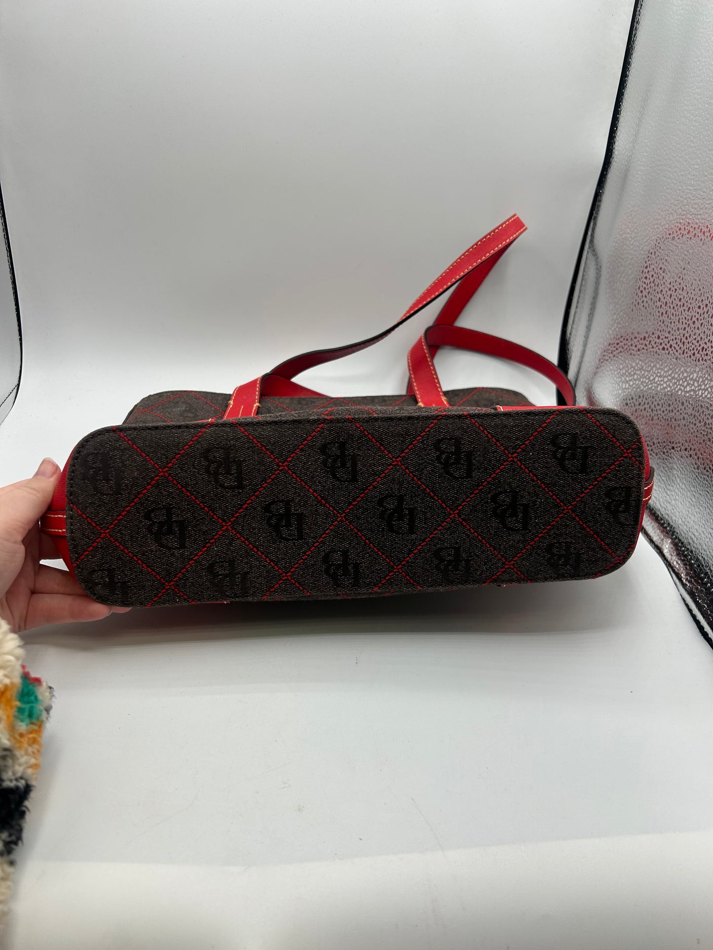 HANDBAG DESIGNER by DOONEY AND BOURKE In GREY & RED, Size: MEDIUM