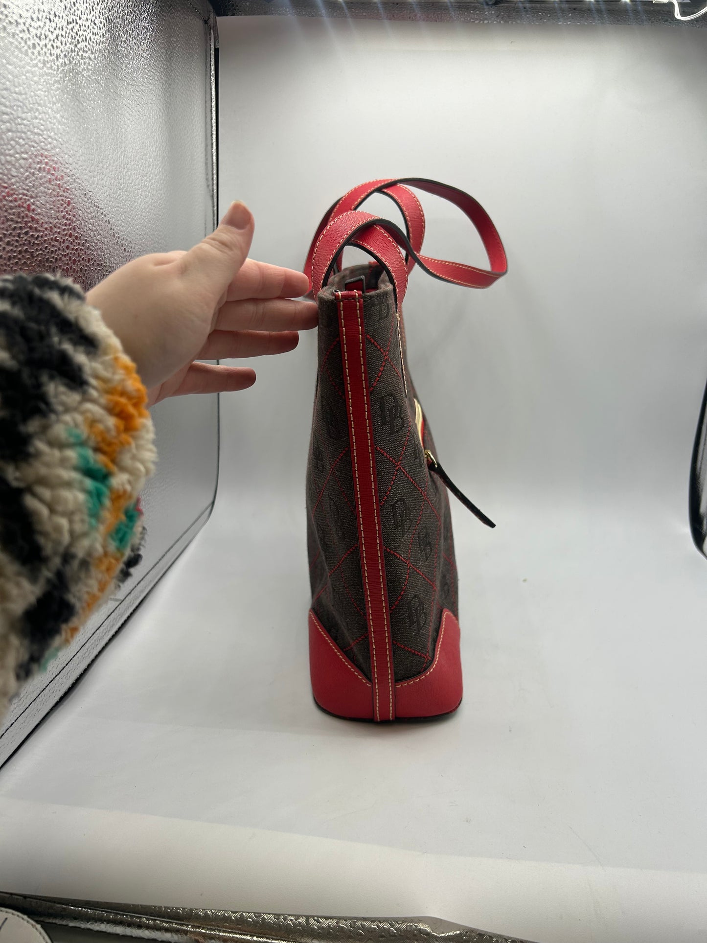 HANDBAG DESIGNER by DOONEY AND BOURKE In GREY & RED, Size: MEDIUM