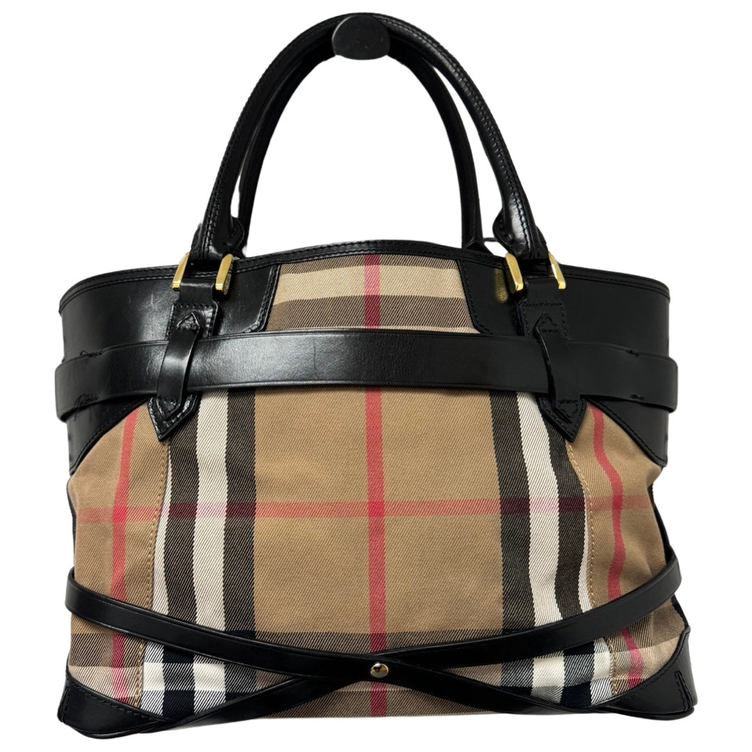 Black House Check Canvas and Leather Bridle Lynher Tote By Burberry  Size: Large